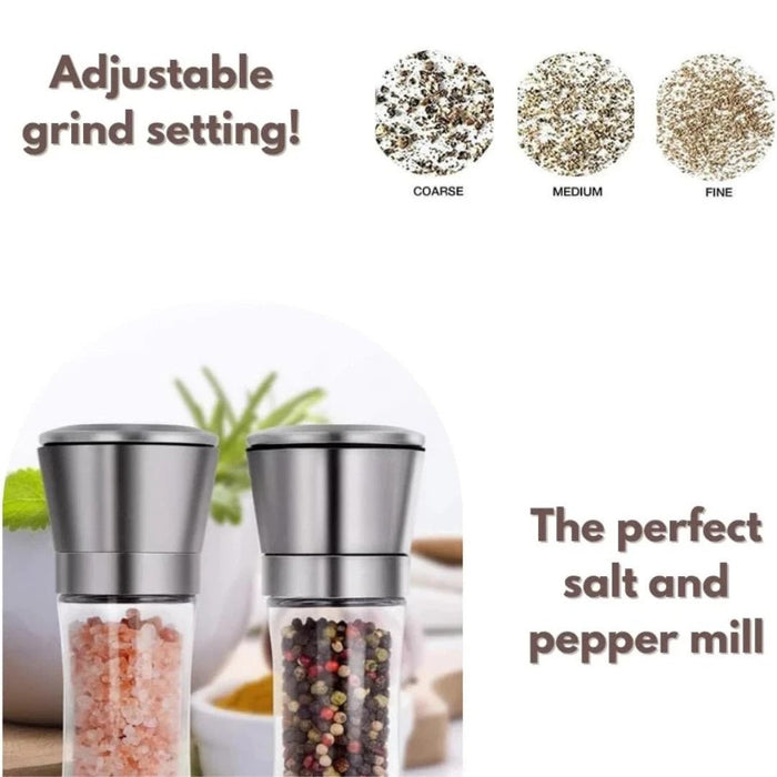 Salt Pepper Grinder Shakers Stainless Steel Spice Herb Adjustable Kitchen Large