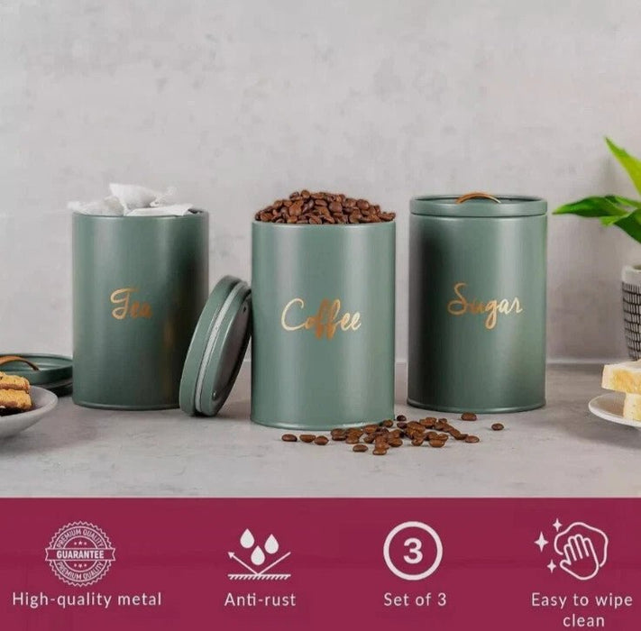 Ivy Tea Coffee Sugar Canisters Kitchen Storage Set Air Tight Lid Jars Tin
