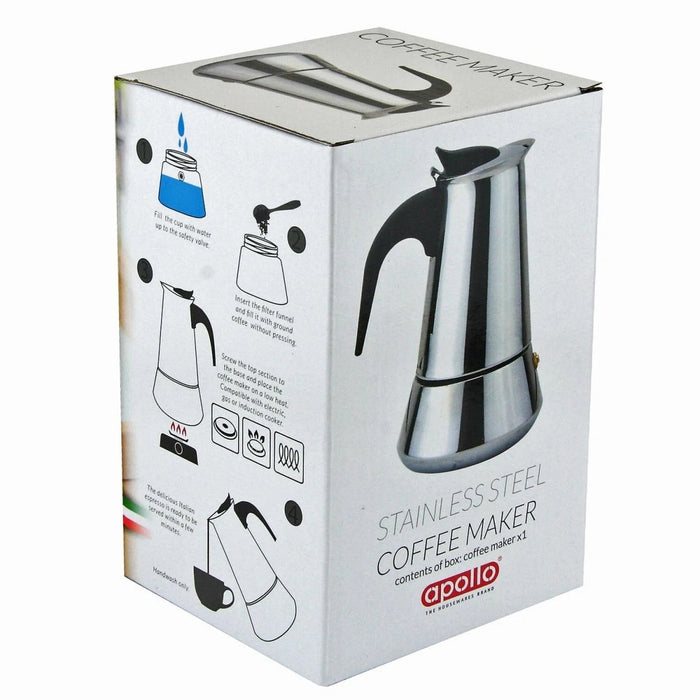 Stainless Steel Coffee Maker 4 Cups Coffee Espresso Flip Top Moka Pot Induction