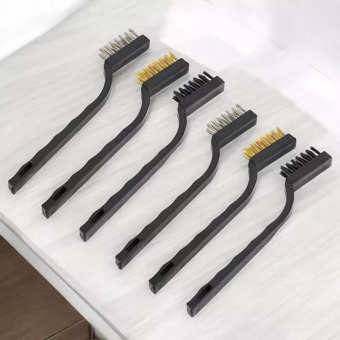 6 PIECE SMALL WIRE BRUSH SET BRUSHES STEEL BRASS NYLON METAL RUST PAINT REMOVER