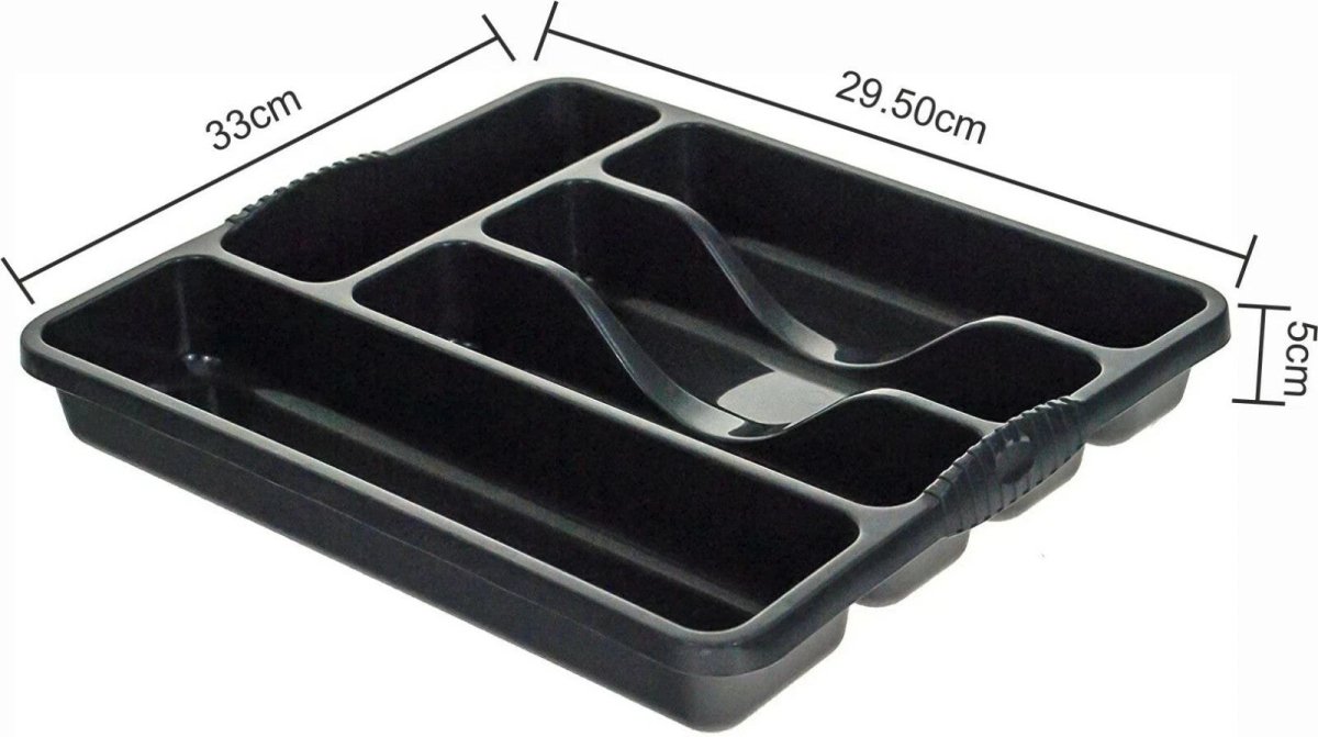 Plastic Small Cutlery Tray Kitchen Drawer Insert 5 Comp Organiser - Dark Grey