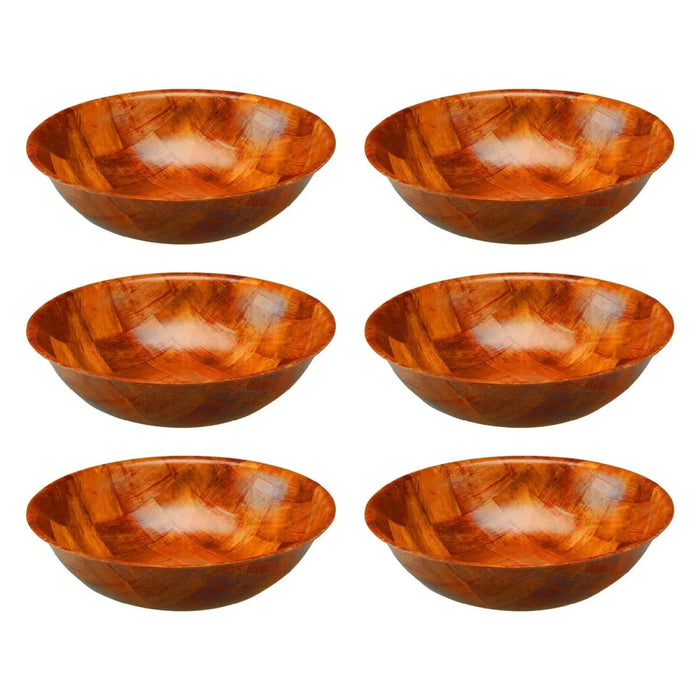 6x Wooden Woven Bowls 15cm Round Fruit Salad Snack Serving Kitchen Decor