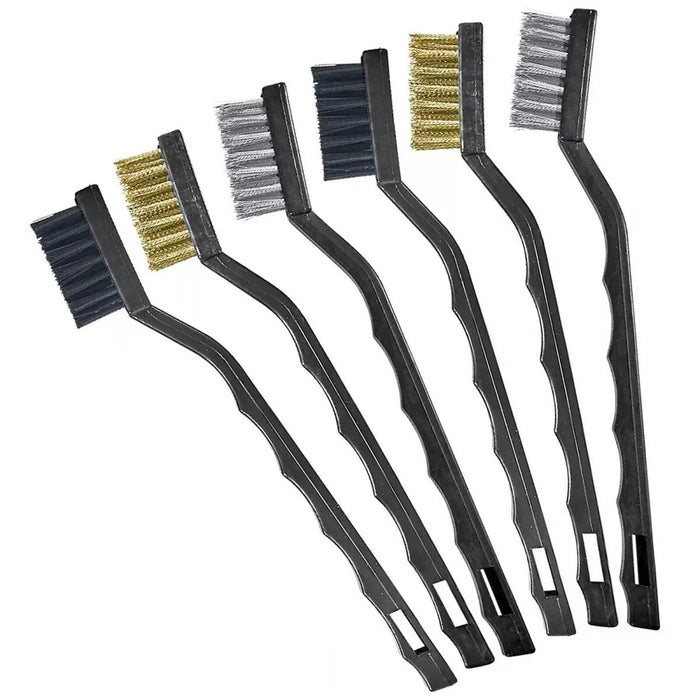 6pc Mini Wire Hand Brush Set Brass Steel Nylon Hobby Crafts Rust Home Cleaning