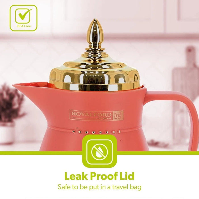 Glass Vacuum Flask Thermos Jug 1L Insulated Airpot Hot Cold Drink Camping Brown