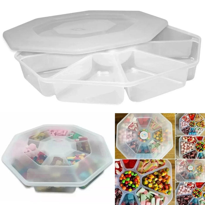8 Section Nibble Tray With Lid Clear Plastic Snack Tray crudites Food Nuts Box