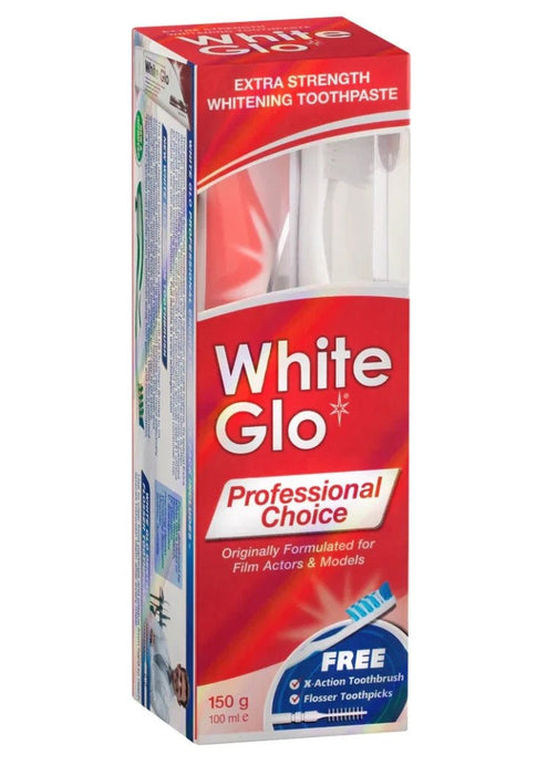 2 X WHITE GLO Extra Strength Whitening Toothpaste Professional Choice.