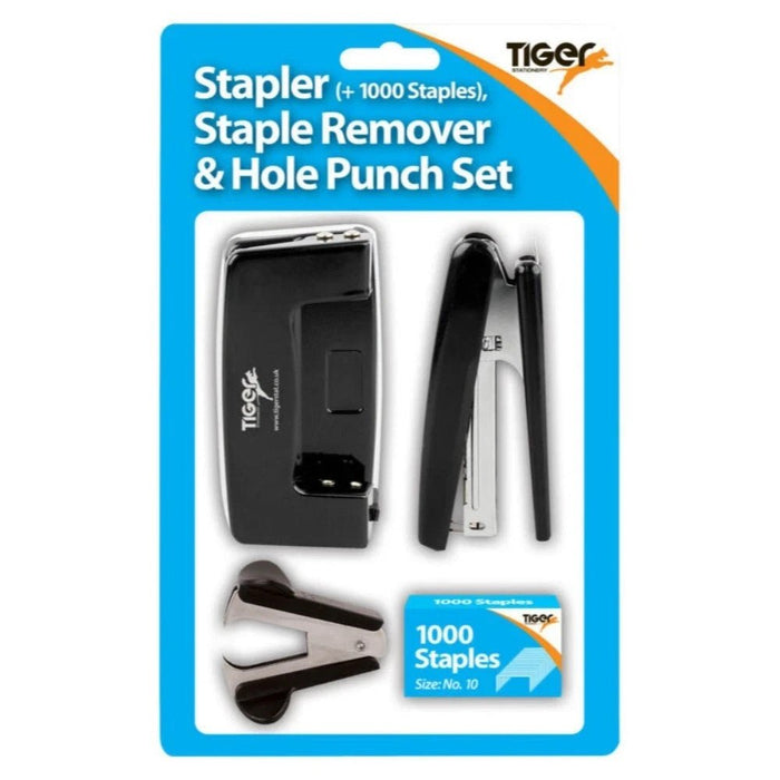 Desk Set - Stapler, Staples, Stapler Remover and Hole Punch