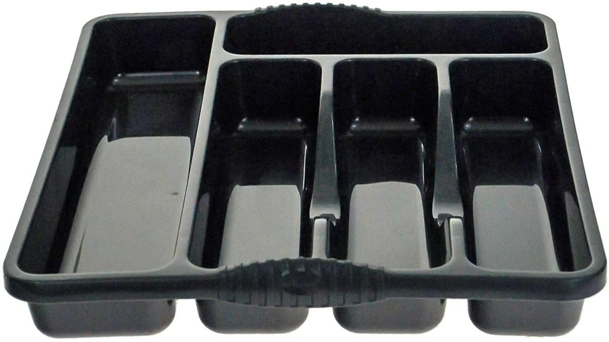 Plastic Small Cutlery Tray Kitchen Drawer Insert 5 Comp Organiser - Dark Grey