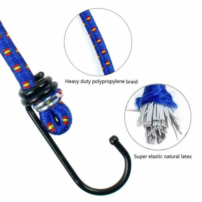 6 Bungee Straps Cords Set With Hooks Elasticated Rope Cord Tie Car Bike Luggage