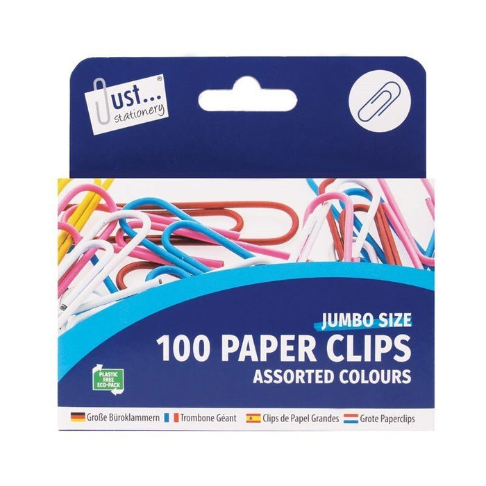 100 Jumbo Large Coloured Paper Clips Office School Home Stationery