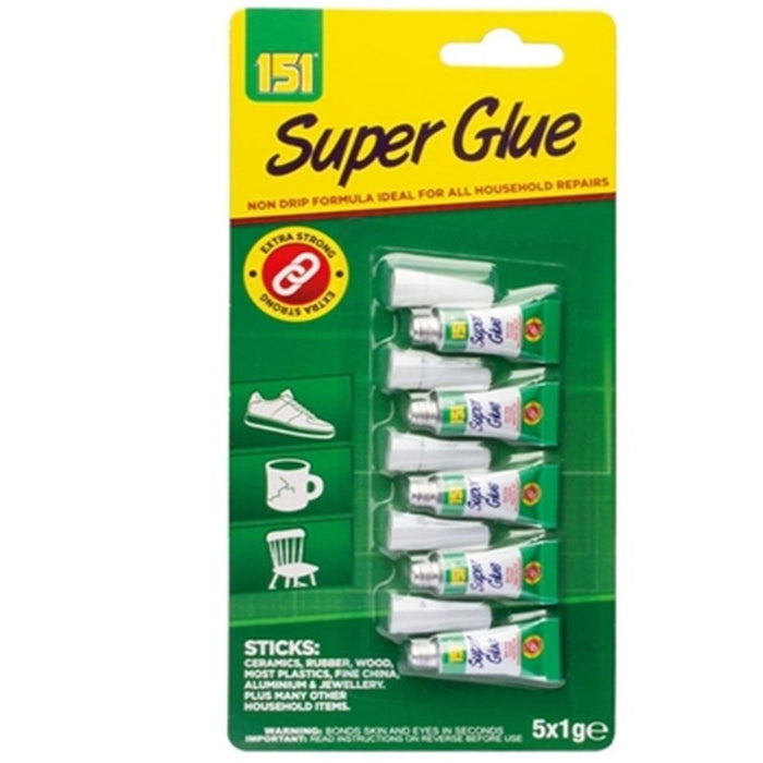 151 Super Glue 5-Pack – Non-Drip Formula with Precision Brush