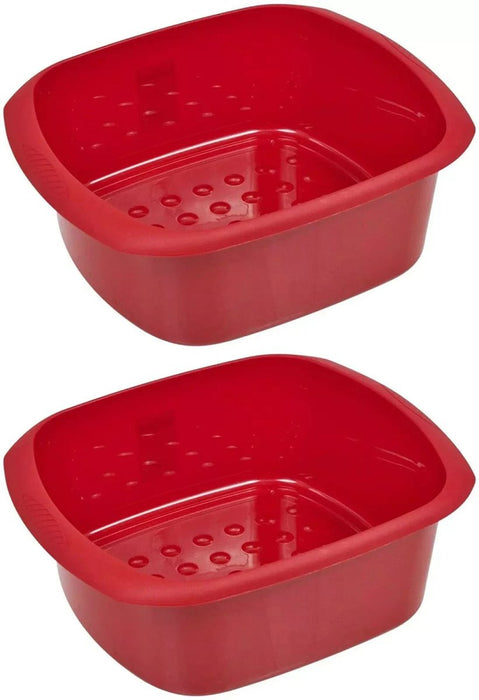 2x TML Rectangular Plastic Kitchen Home Cleaning Washing Up Sink Bowl 11L - Red