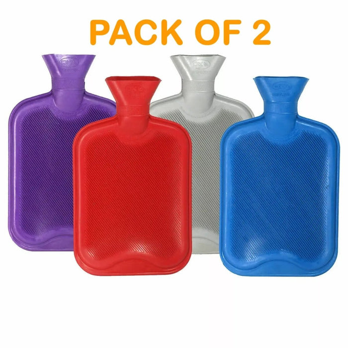 2 Pack Large Hot Water Natural Rubber 2L Bottle British Standard Warmer Assorted