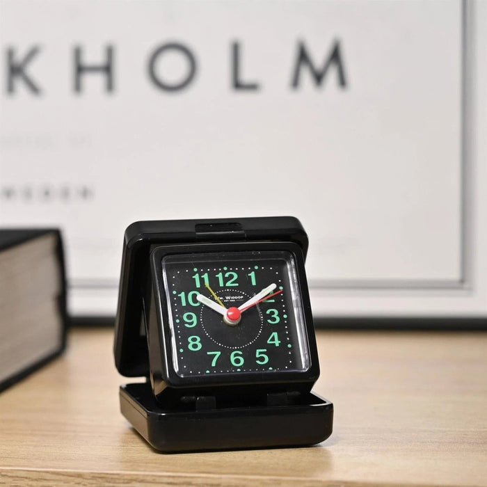 Widdop Black Quartz Travel Alarm Clock with Black Case - Holiday / Travelling