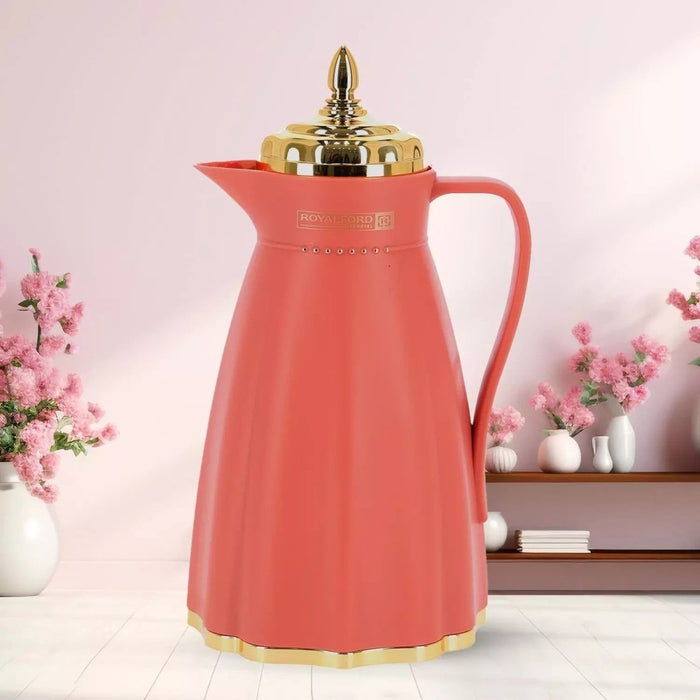 Glass Vacuum Flask Thermos Jug 1L Insulated Airpot Hot Cold Drink Camping Brown