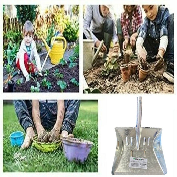 9" Metal Dust Pan Hand Shovel Large Coal Grit Snow Garden Outdoor Silver Handle