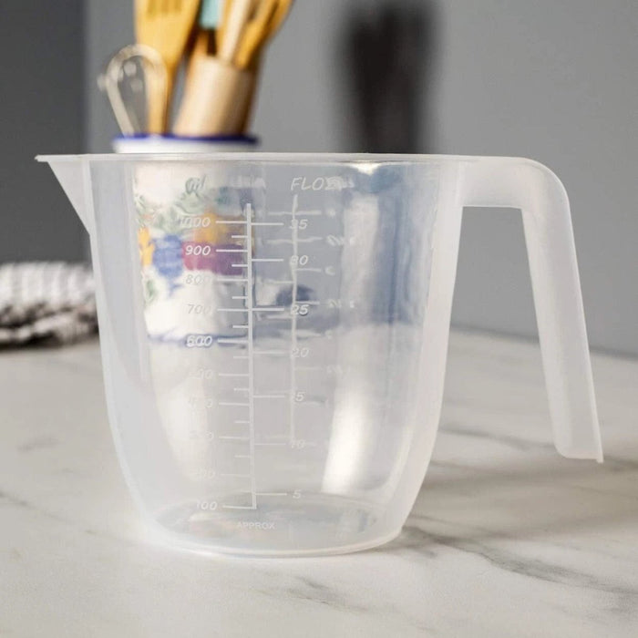 2x Wham Kitchen Cooking Baking Plastic Measuring Jug with Handle 1L - Clear