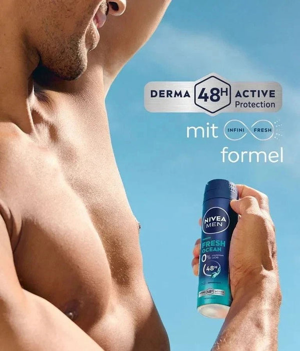 6 x 150ml Nivea Men FRESH OCEAN 48h Deodorant body Spray 0% ALUMINIUM - RARE