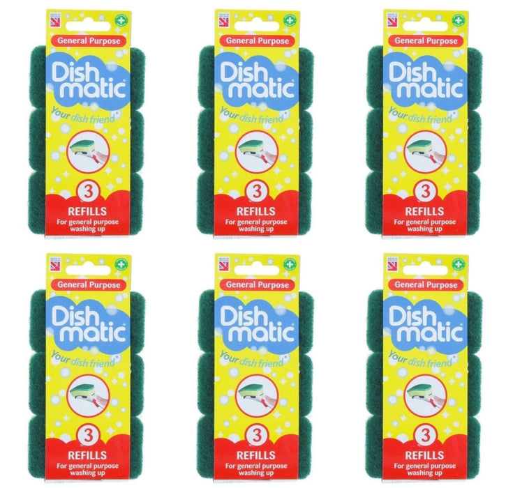 18x Dishmatic Washing Up Kitchen Brush Refill Scourer Sponge Replacement Head