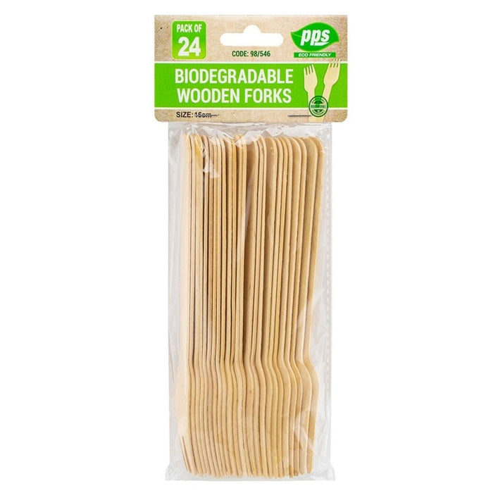 24pcs Wooden Forks Disposable Table Cutlery Biodegradable Party Wedding Catering