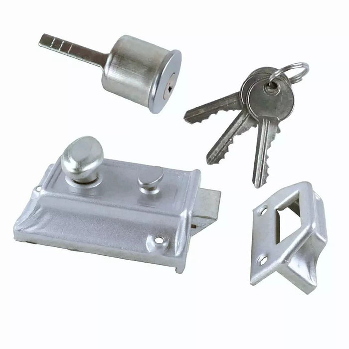 Door Lock Night Latch Traditional Nickel Rim Security 3 Keys Fixings Latches 6pc