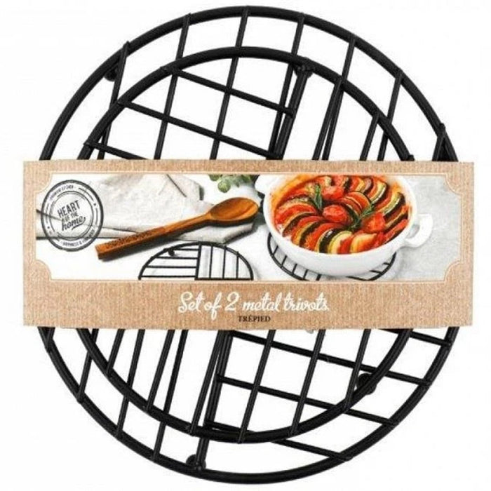 2pcs Black Iron Trivet Tray Heat Resistant Serving Platform Kitchen, Accessory