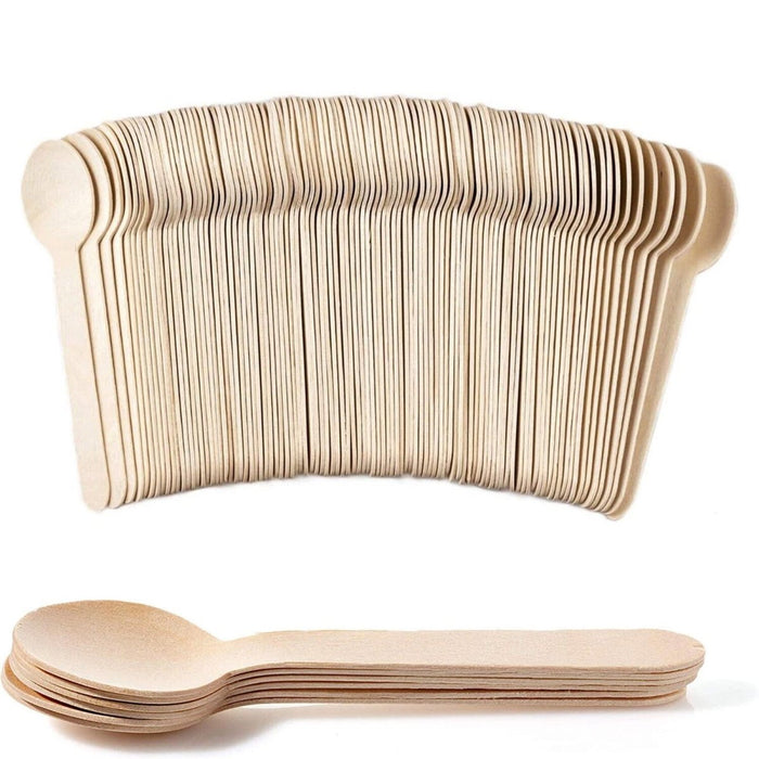 24pcs Wooden Spoon Disposable Table Cutlery Biodegradable Party Wedding Catering