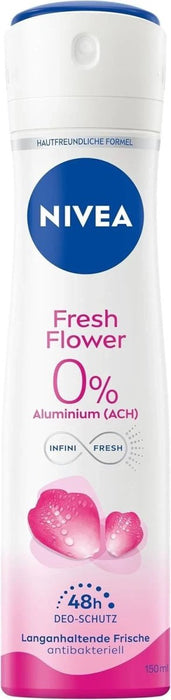6x 150ml NIVEA Fresh Flower Gentle Care, Antibacterial Deodorant spray 0% Almuni