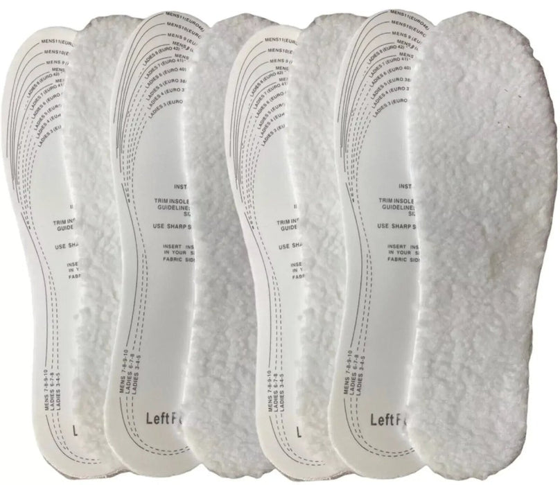 4 x Pairs Thermal Fleece Insoles Winter Warm Thick Soft Unisex Shoe Boots Pads