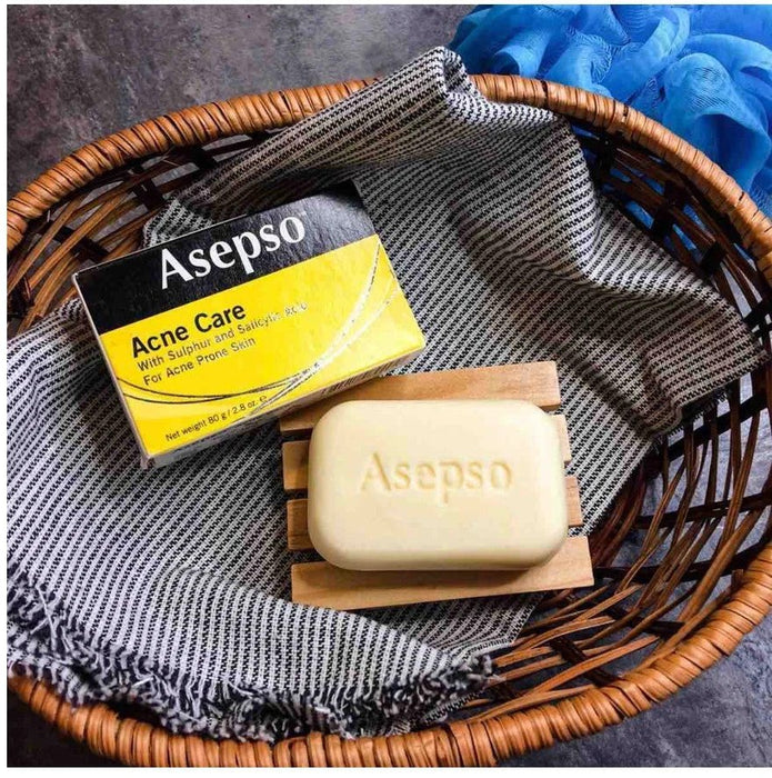 Asepso SULPHUR Plus Salicyclic Acid for Acne Prone Skin 80 gr Bar Soap-Pack of 6