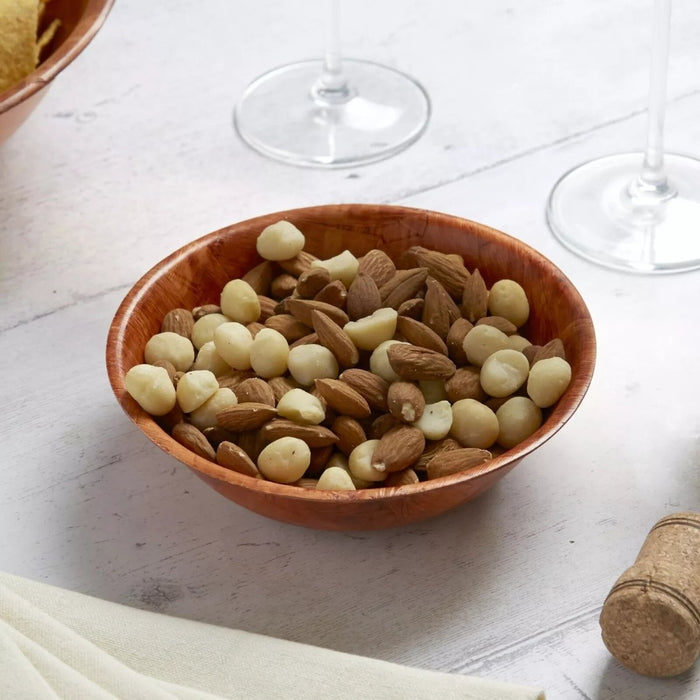 6x Wooden Woven Bowls 15cm Round Fruit Salad Snack Serving Kitchen Decor