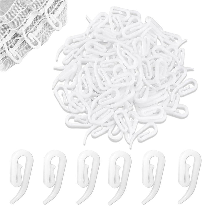 200PCS CURTAIN HOOKS FOR RING HEADER TAPE WHITE PLASTIC NYLON HOOK