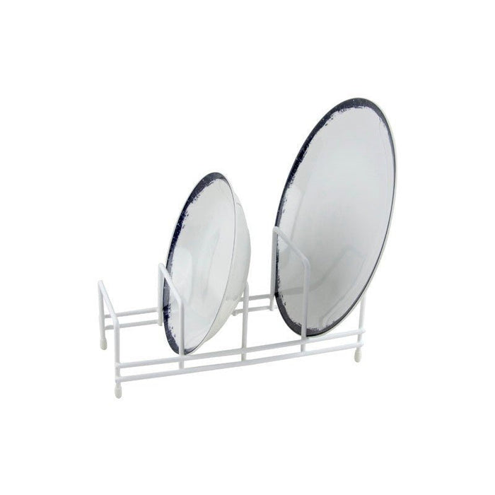 White Plate Rack Steel 28cm Compact Kitchen Storage Organizer Indoor Use