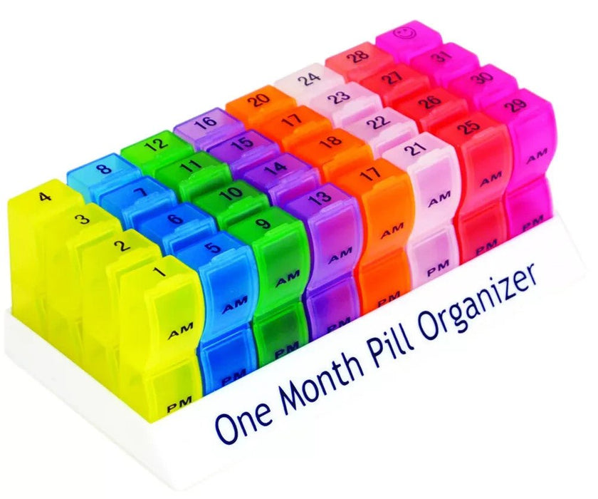 One Month Pill Organiser for Tablets and Medication Weekly Colour Coded AM/PM