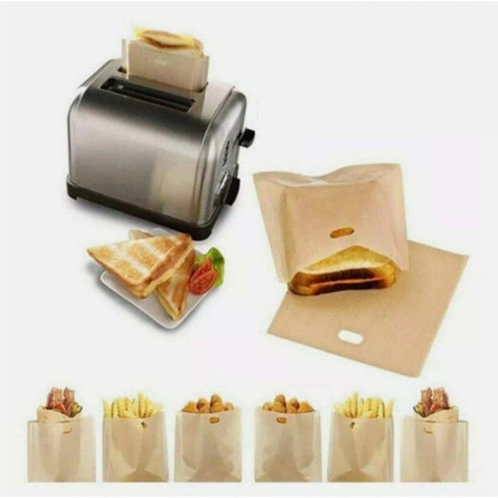 2pcs Toaster Bags Reusable Non Stick Bread Toastie Toast Sandwich Pockets Bag UK