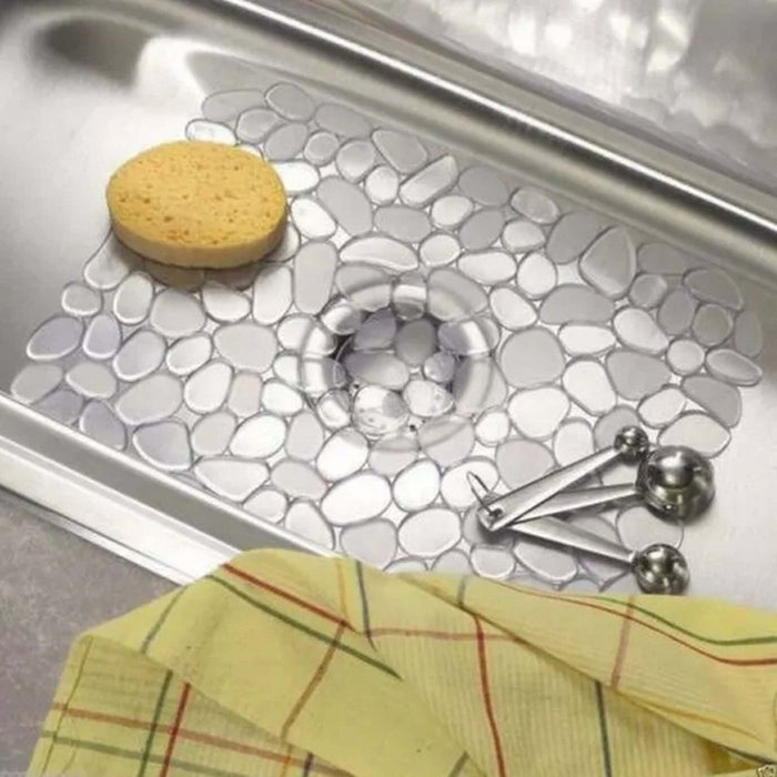 Kitchen Pebble Sink Mat Dish Drainer Rack Cup Glass Scratch Protector Washing Up