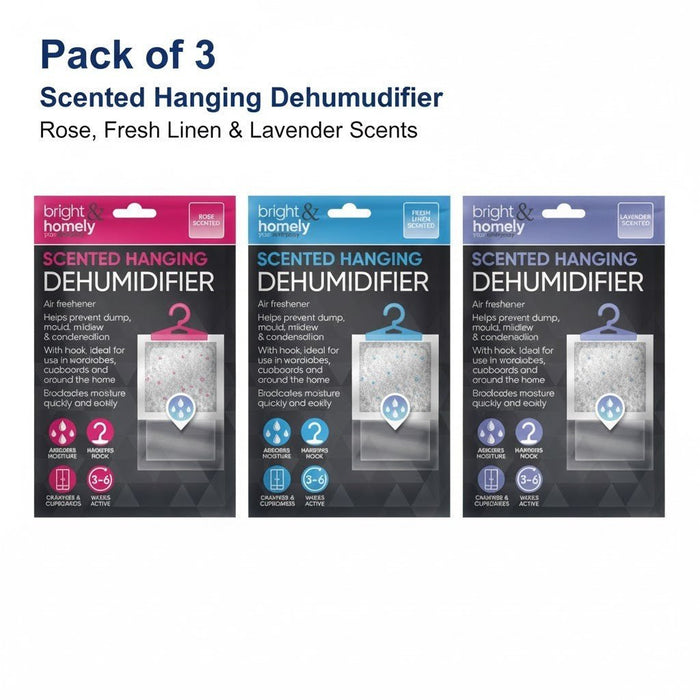 HANGING WARDROBE DEHUMIDIFIER BAGS SCENTED FOR MOISTURE TRAP DAMP CONTROL x3