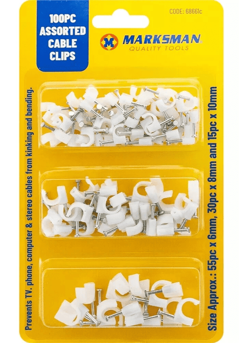 100 White Round Cable Clips - 6mm 8mm 10mm - Electric Wire Wall Tacks