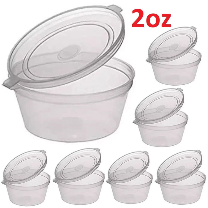 2oz Plastic Small Food Storage Container Sauce Dip Pot Hinged Lid 50/100/150pcs