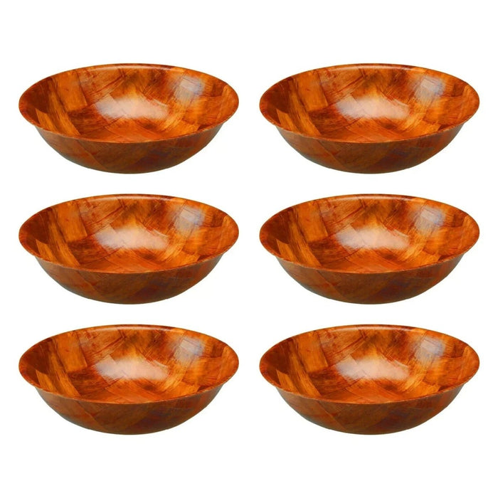 6x Wooden Woven Bowls 15cm Round Fruit Salad Snack Serving Kitchen Decor