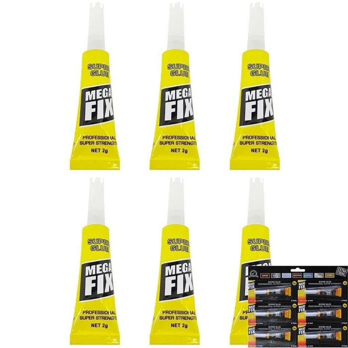 Maxi Fix 6-Pack Super Glue Extra Strong Premium Adhesive Plastic Rubber Leather