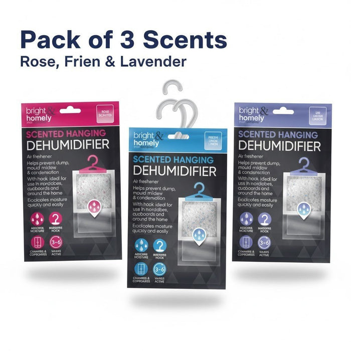 HANGING WARDROBE DEHUMIDIFIER BAGS SCENTED FOR MOISTURE TRAP DAMP CONTROL x3