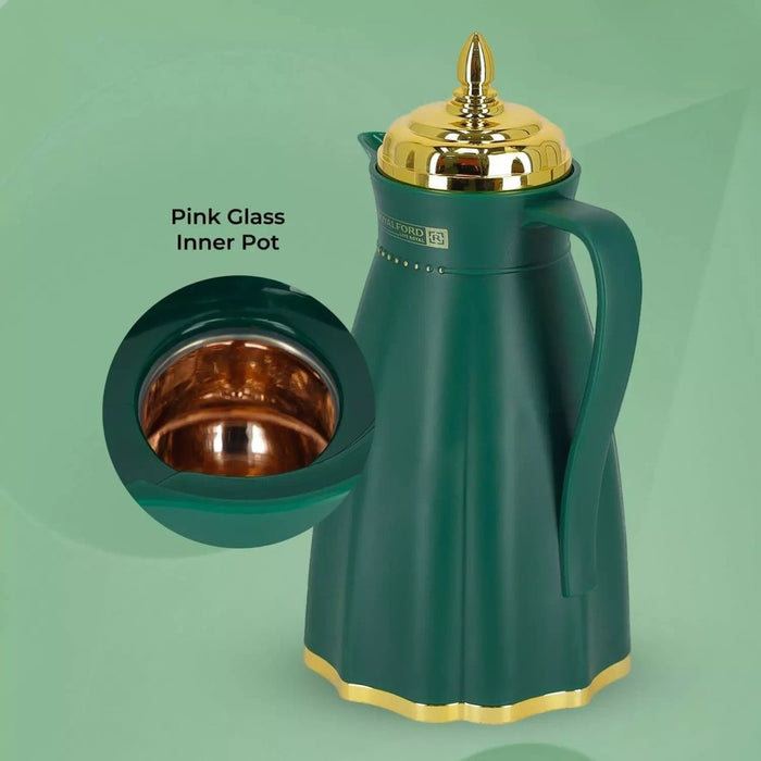 Glass Vacuum Flask Thermos Jug 1L Insulated Airpot Hot Cold Drink Camping Green