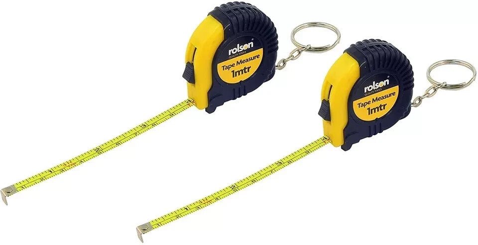 Rolson Tape Measure, 1 m - 2 piece Easy Retractable Mini Key chain New