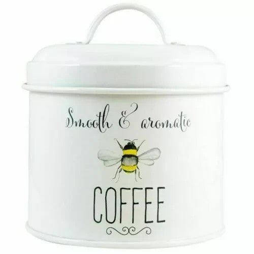 BEE HAPPY Cream TEA COFFEE SUGAR Storage TINS SET Kitchen Canisters