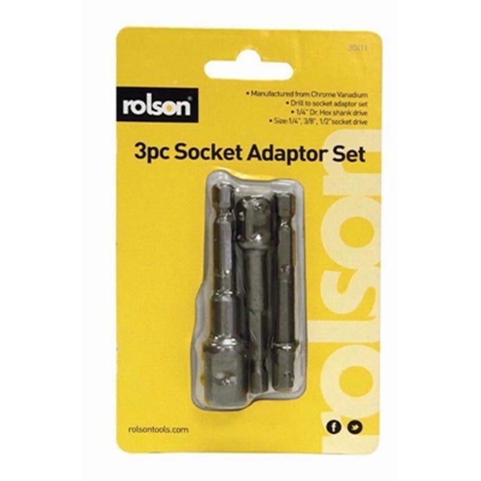 Rolson Socket Adaptor Hex Shank DIY Repair Vanadium Drive 3pc