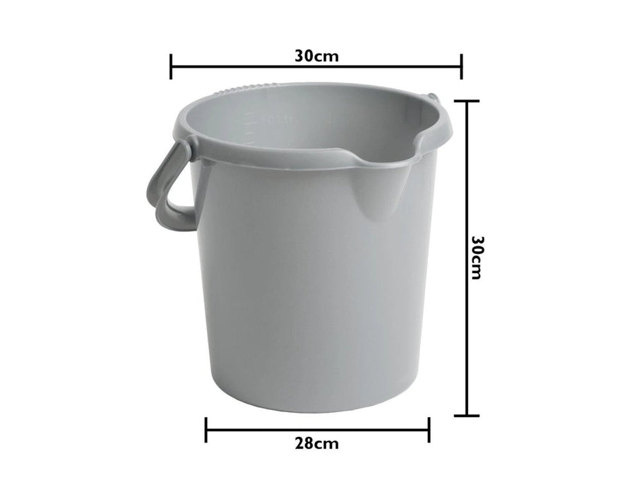 10L Silver Bucket With Grip Handle & Pouring Lip Measuring Guide Household - UK