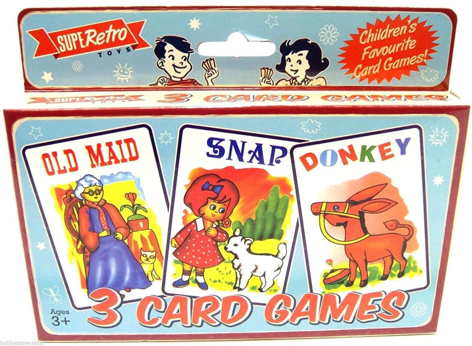 Superetro Vintage Style Card Games 3 Packs Included  - Old Maid - Snap - Donkey