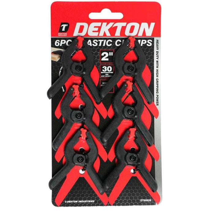 DEKTON 6 PC PLASTIC CLAMPS 2INCH (60MM) NON SLIP 30MM JAW OPENING