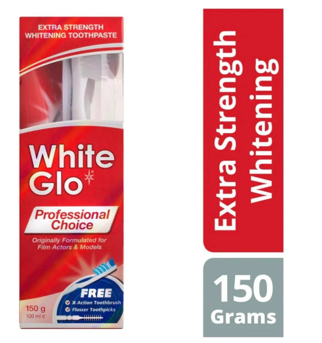 2 X WHITE GLO Extra Strength Whitening Toothpaste Professional Choice.